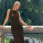 Damen Elegantes Maxikleid mit asymmetrischem Schnitt und hochgeschlossenem Design R&B