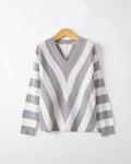 Damen V-Ausschnitt Strickpullover mit raffiniertem Streifenmuster