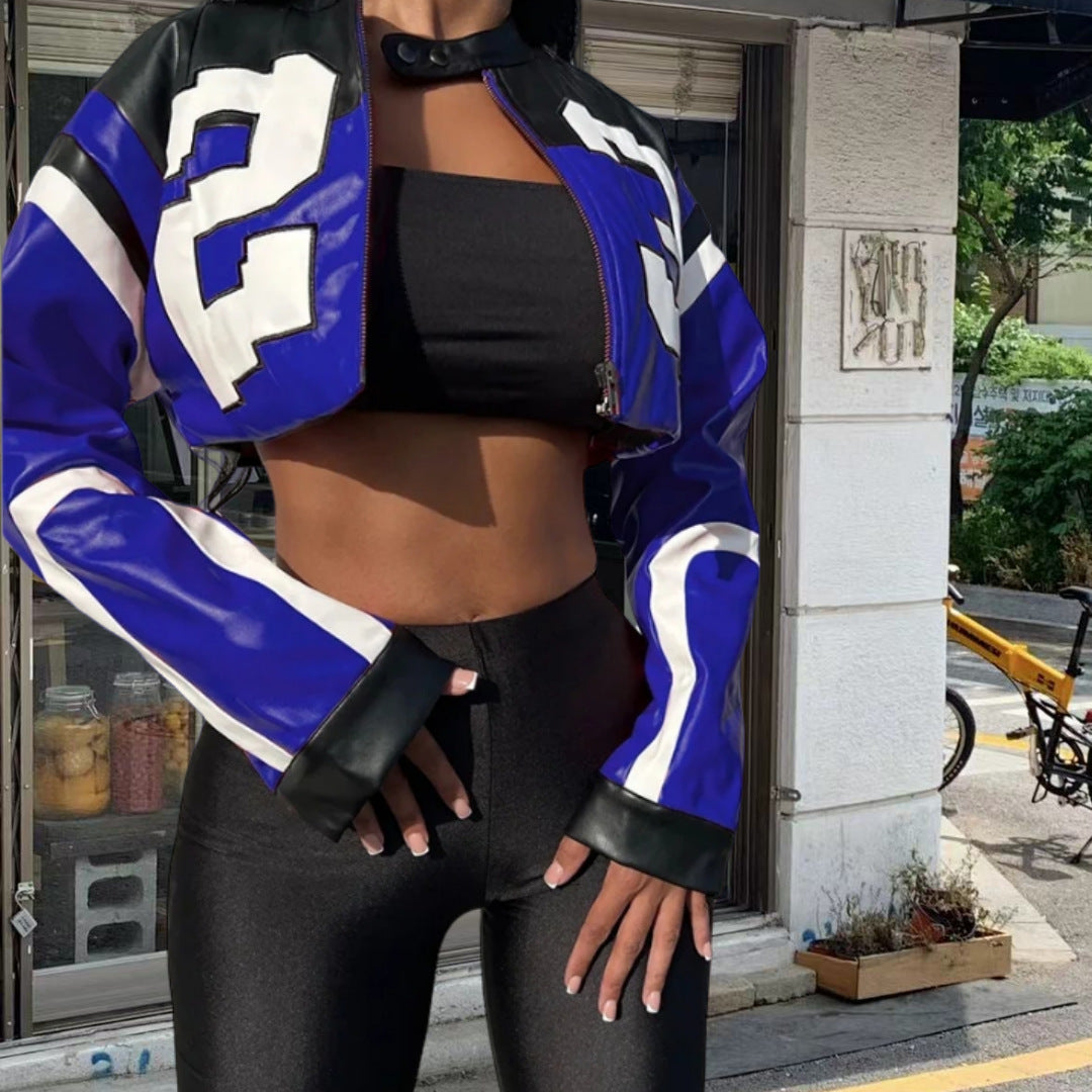 Damen cropped Kunstlederjacke im auffälligen Design R&B
