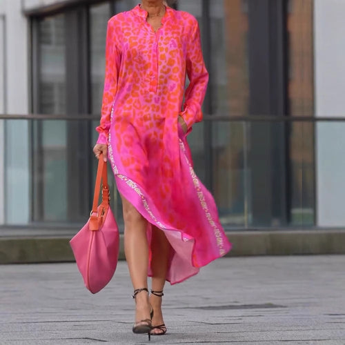 Damen Maxikleid mit lässiger Knopfleiste und animalischen Mustern Heidi-Mode