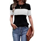 Damen Kurzarmpullover mit modernem Blockstreifenmuster R&B