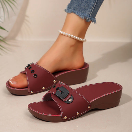 Damen Wedge-Sandalen mit trendiger Schnallenverzierung und komfortablem Fußbett R&B