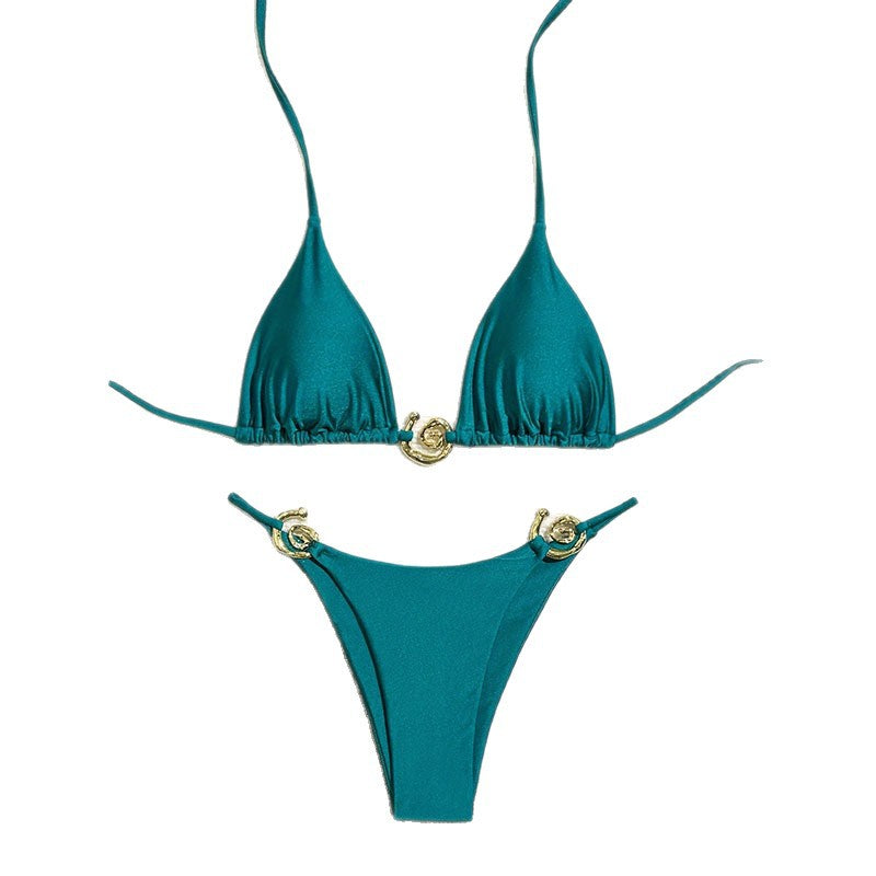 Damen Triangel-Bikini mit eleganten Goldakzenten und verstellbaren Trägern R&B