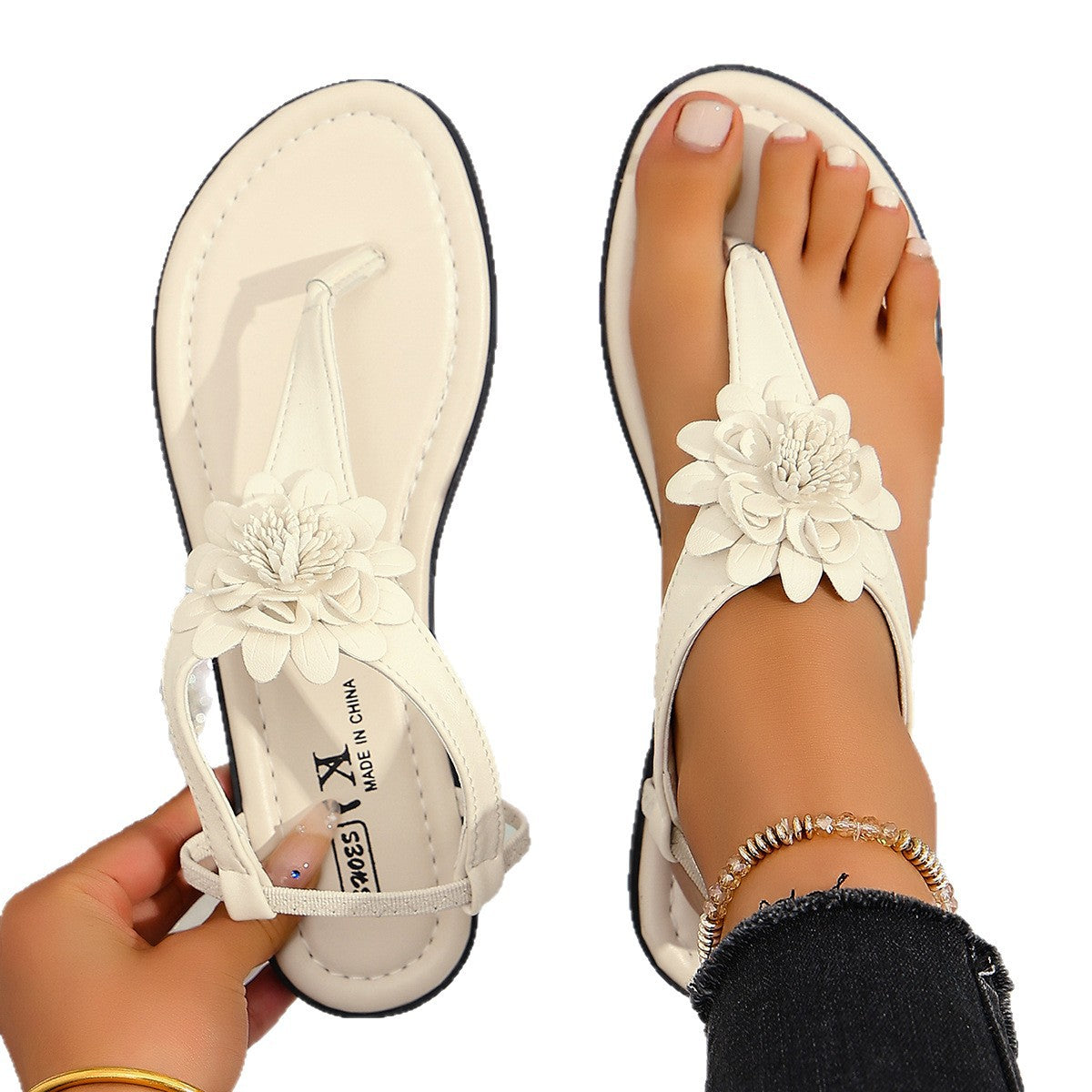 Damen Zehentrenner mit eleganter Blumendekoration R&B