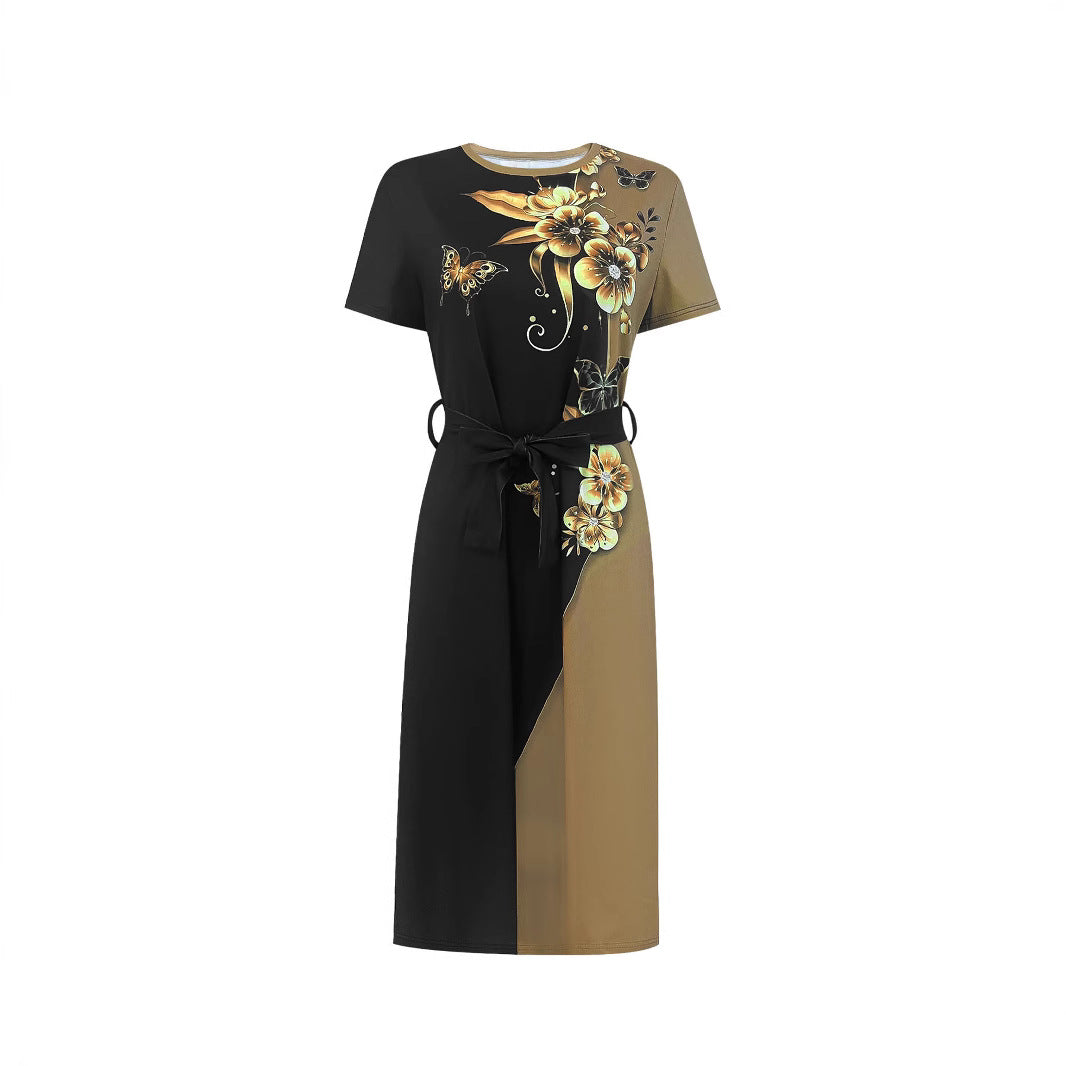 Damen Elegantes Freizeitkleid mit floralem Design und Taillengürtel R&B