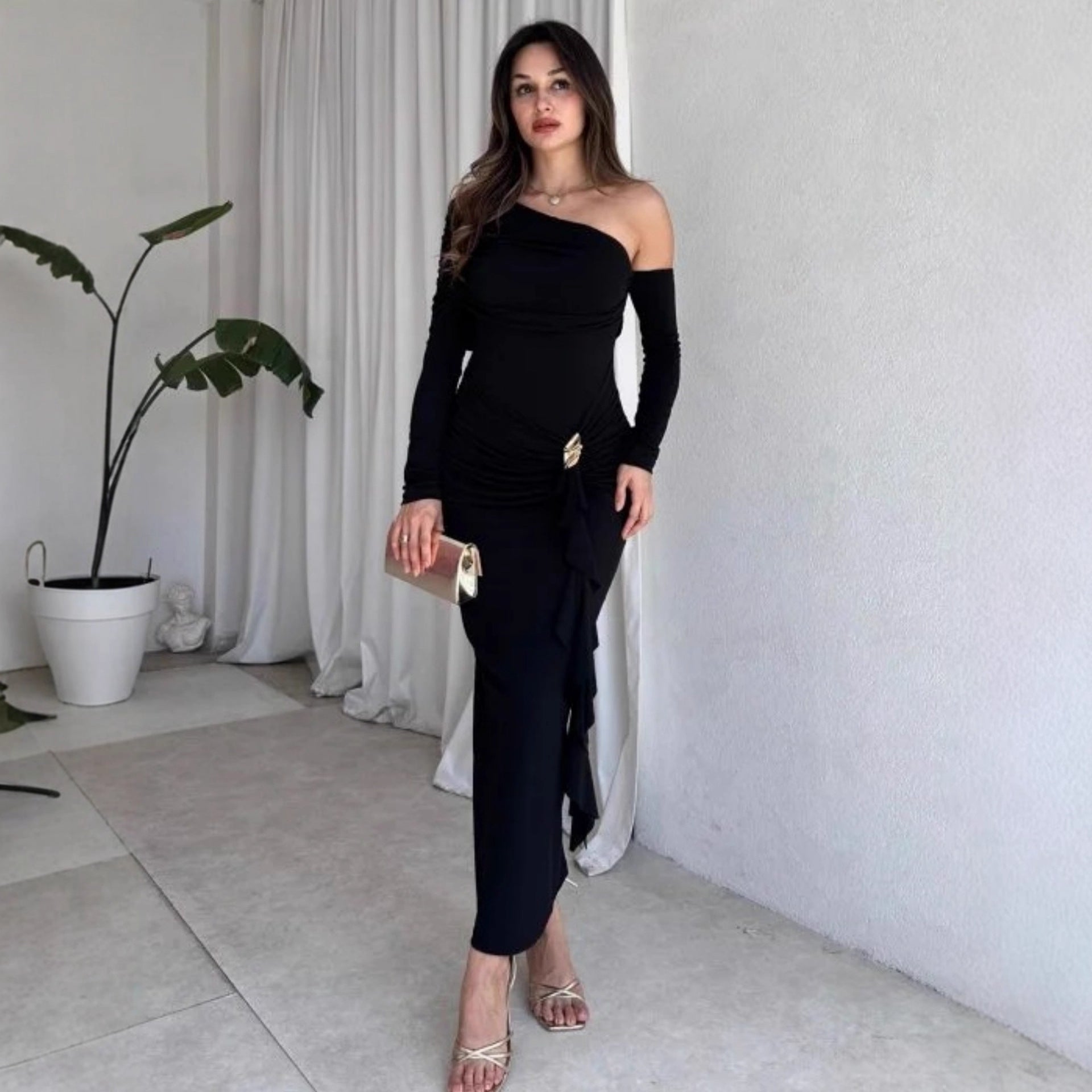 Damen elegantes Wickelkleid mit asymmetrischem Design und raffinierten Drapierungen R&B