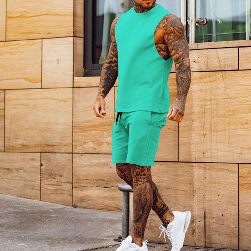 Herren sportliches Tanktop und Shorts-Set mit elastischem Bund R&B