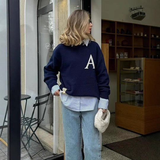 Damen lässiger Pullover mit einzigartigem Monogramm R&B