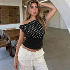Damen Asymmetrisches Polka-Dot Oberteil R&B