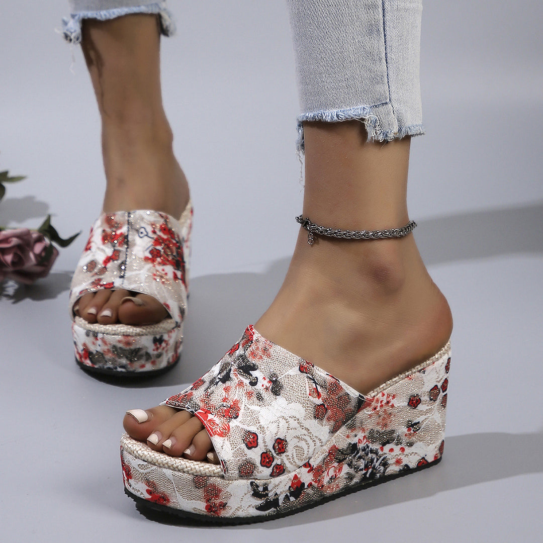 Damen Wedge-Pantoletten mit floralem Print und rutschfester Sohle R&B
