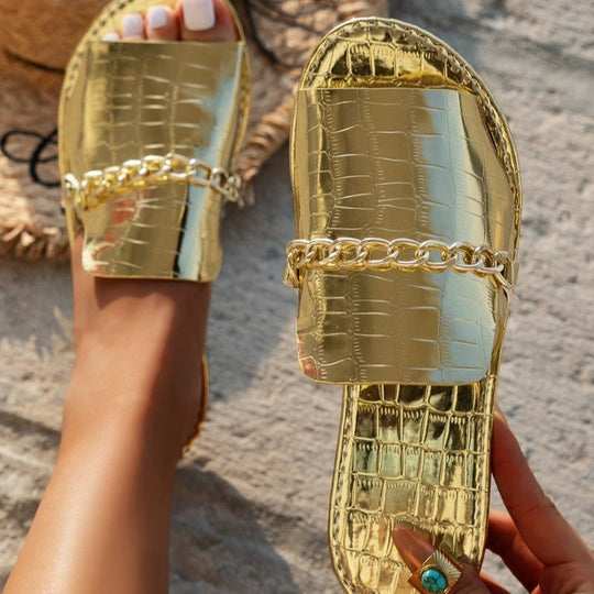 Damen Elegante und modische Mules mit Kettenapplikation R&B