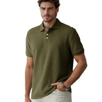 Herren nan feingewobenes Polohemd mit Chevron-Reliefstruktur und kurzer Knopfleiste R&B
