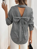 Damen gestreifte Bluse mit tiefer Rückenausschnitt und Schleifen-Detail R&B