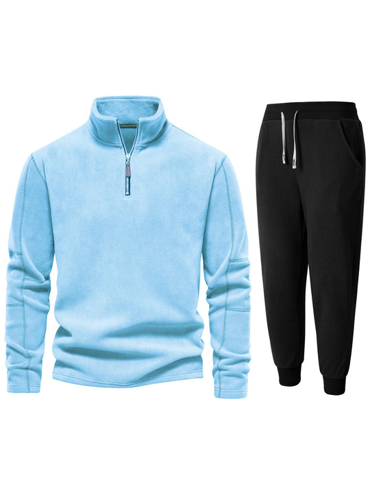 Herren Fleece-Oberteil mit kurzer Reißverschluss und bequemen Jogginghosen R&B