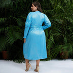 Damen Elegantes Wickelkleid mit funkelndem Effekt und langen Puffärmeln R&B