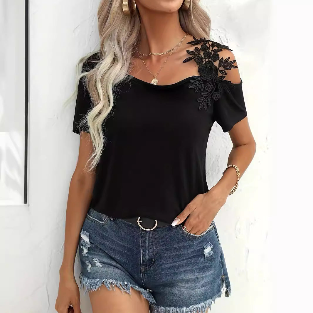 Damen elegantes T-Shirt mit Blumenstickerei R&B