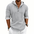 Herren nan lässiges Waffelstrick-Henley Kapuzenpullover mit Knopfleiste R&B