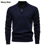 Herren feiner Strickpullover mit kurzem Reißverschluss und hohem Kragen R&B