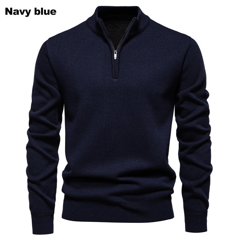 Herren feiner Strickpullover mit kurzem Reißverschluss und hohem Kragen R&B