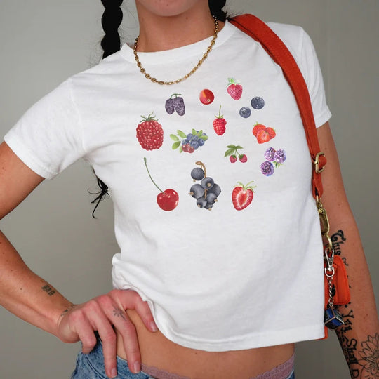 Damen Crop-T-Shirt mit kreativem Telefon-Design R&B