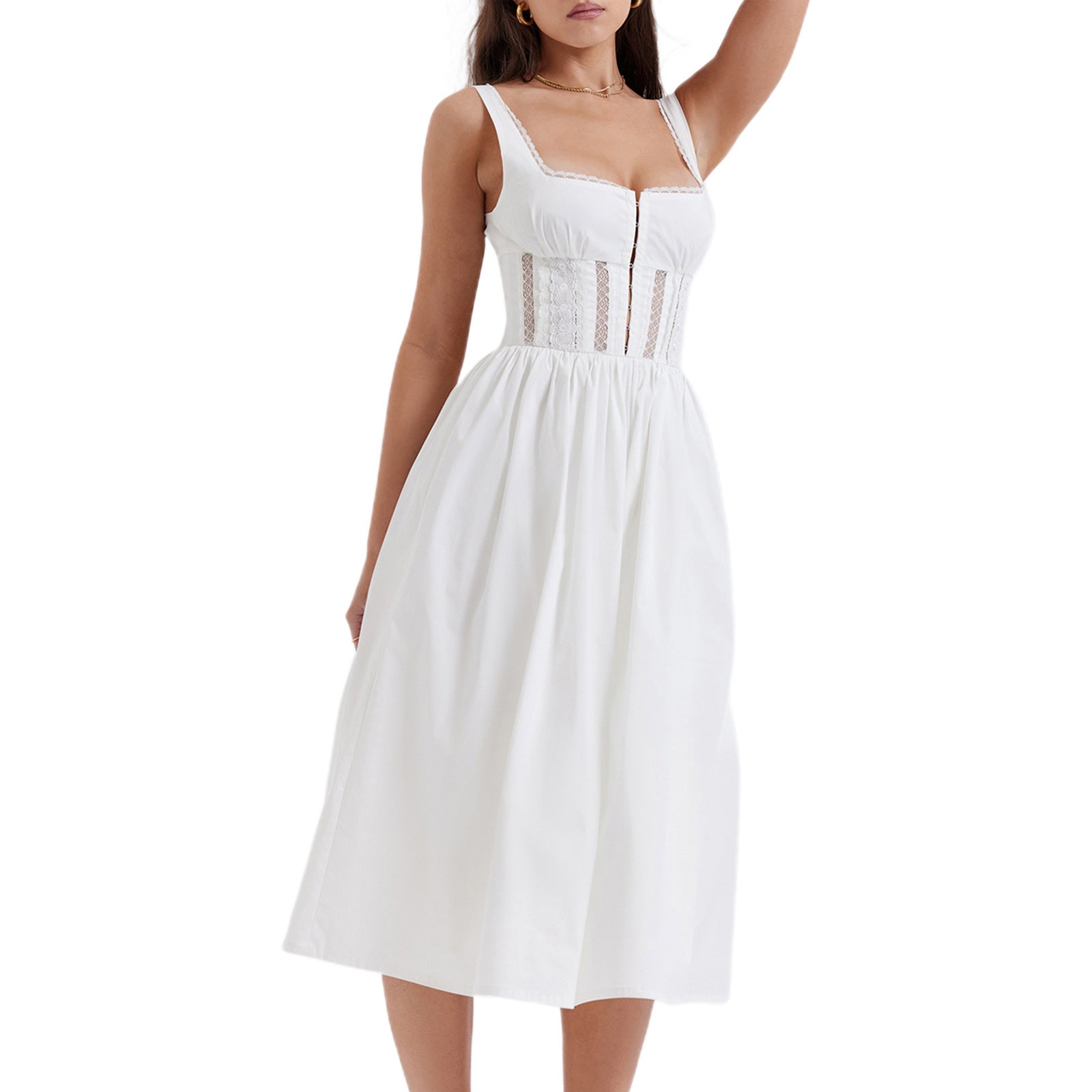 Damen Midi-Kleid mit raffinierten Spitzenakzenten und tailliertem Schnitt R&B