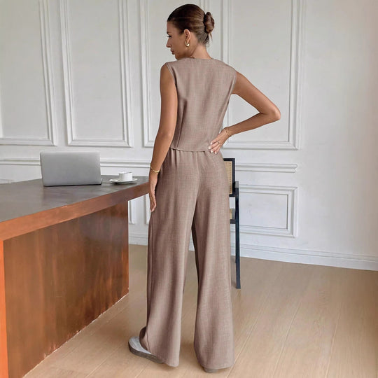 Damen Eleganter Anzug mit ärmellosem Blazer und weiten Hosen R&B
