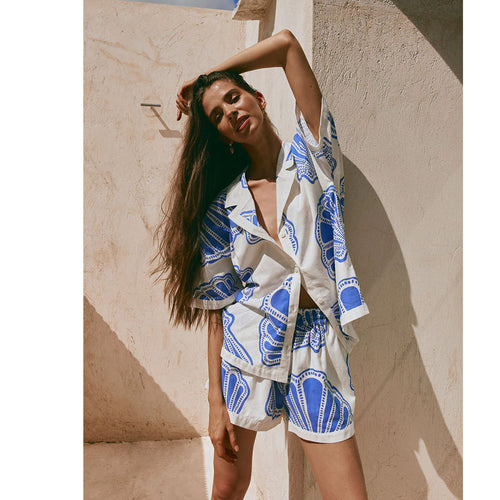 Damen Sommerliches Kurzarm-Set mit maritimem Muschel-Design und lockerer Passform R&B