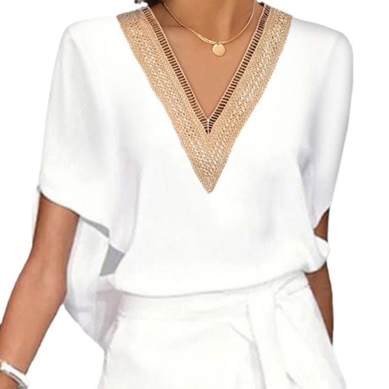 Damen elegantes Kimono-Style Strandkleid mit Gürtel und V-Ausschnitt R&B