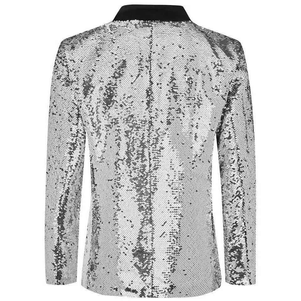 Herren Smokingblazer mit glänzenden Pailletten und eleganter Satinkragen R&B