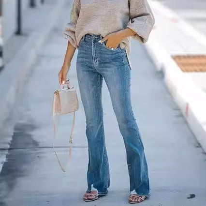 Damen Flared Jeans mit hohem Bund und modischem Schnitt R&B