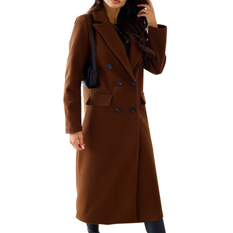 Damen Eleganter Doppelt-gesetzter Wollmantel mit Taschen R&B