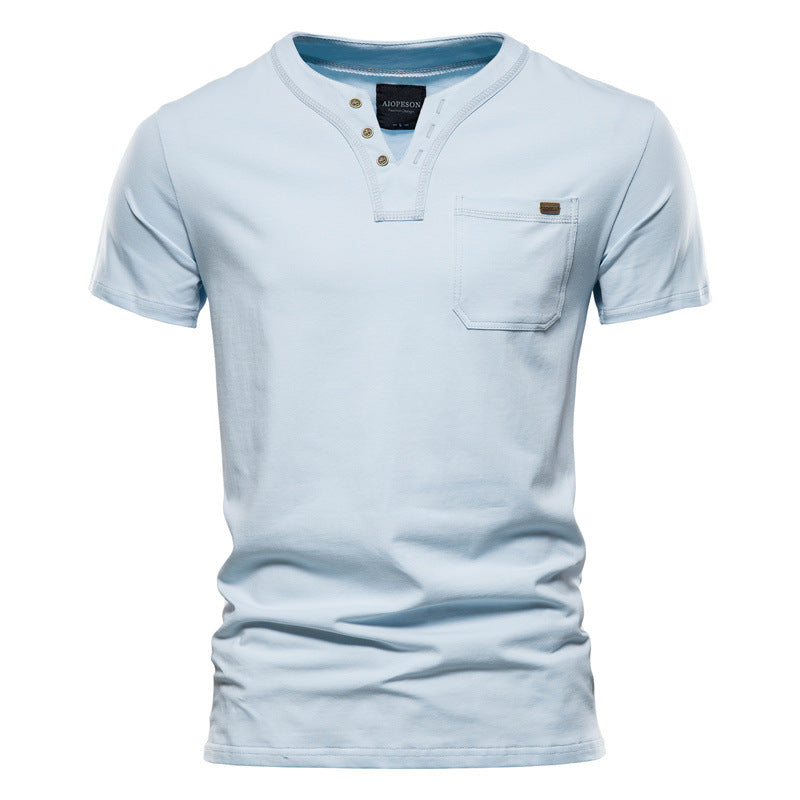 Herren Kurzarm-Shirt mit modernem Henley-Ausschnitt und Brusttasche R&B