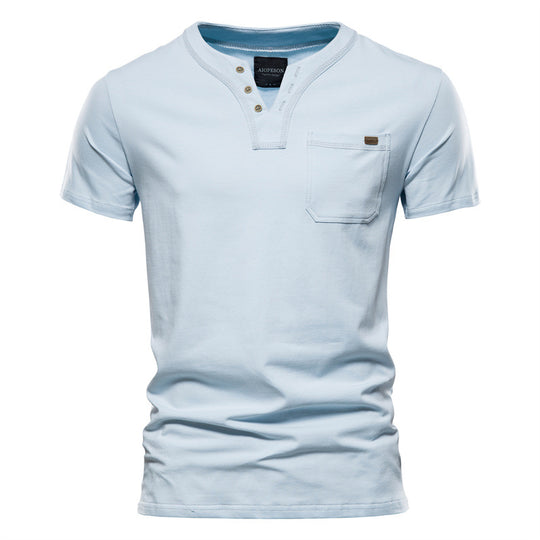Herren Kurzarm-Shirt mit modernem Henley-Ausschnitt und Brusttasche R&B