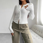 Damen Langarmshirt mit modischer Knopfleiste und figurschmeichelndem Schnitt R&B