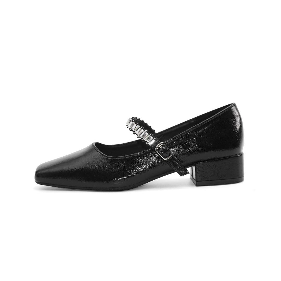 Damen Ballerinas mit schimmerndem Riemchen und elegantem Blockabsatz R&B