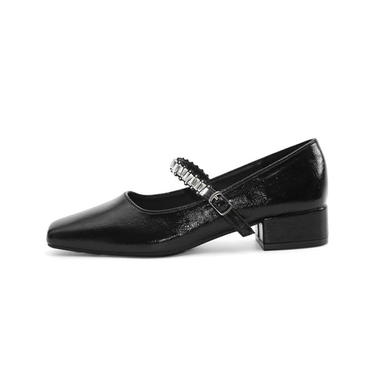 Damen Ballerinas mit schimmerndem Riemchen und elegantem Blockabsatz R&B
