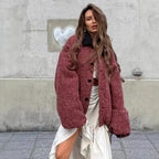 Damen kuschelige Oversize-Jacke mit großem Kragen R&B