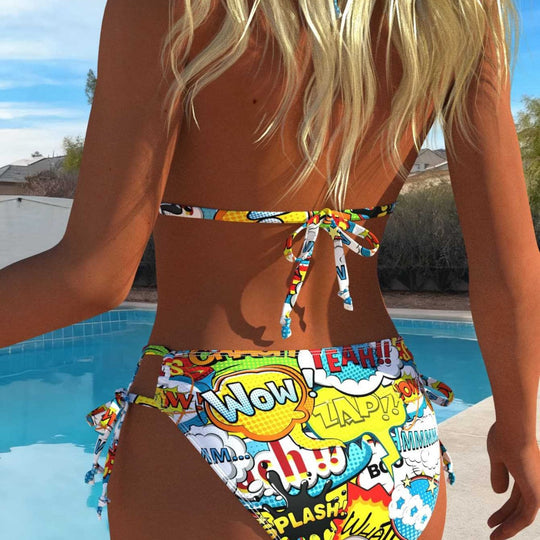 Damen Triangel-Bikini mit comic-inspiriertem Muster R&B