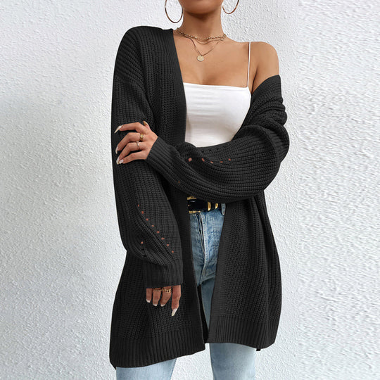 Damen Strickjacke mit luftiger Häkelstruktur und weitem Schnitt R&B