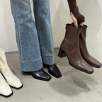 Damen Trendige Ankle Boots mit hohem Blockabsatz und edler Lederoberfläche R&B