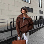 Damen modische Wildlederjacke im oversized Schnitt mit edlen Details R&B