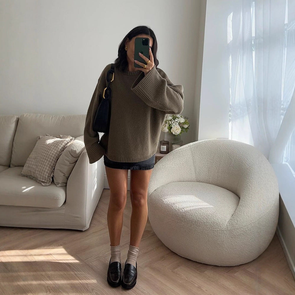 Damen lässiger Strickpullover mit weiten Ärmeln R&B