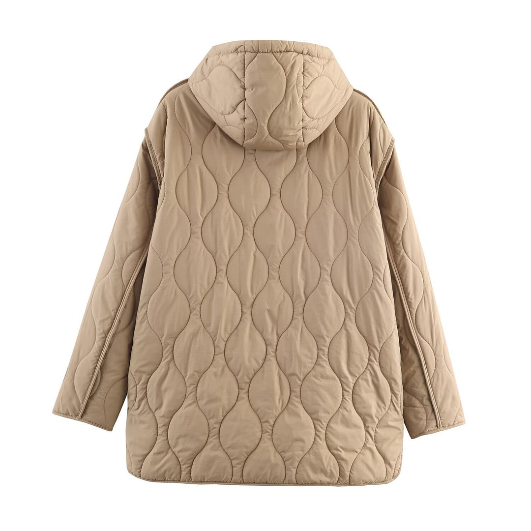 Damen gesteppte Übergangsjacke mit Kapuze und großen Taschen R&B
