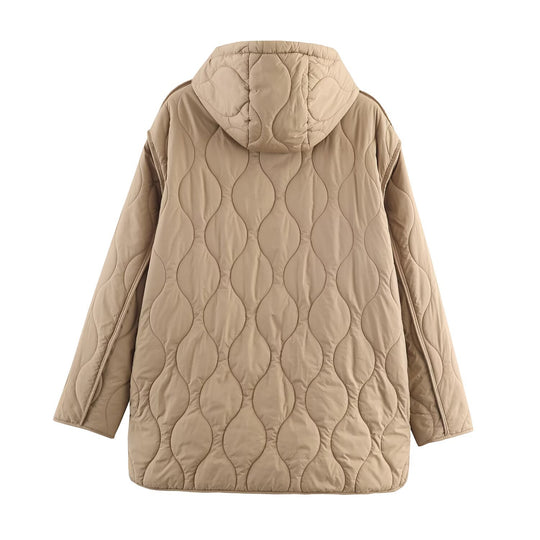 Damen gesteppte Übergangsjacke mit Kapuze und großen Taschen R&B