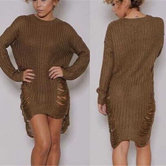 Damen Strickkleid mit seitlichen Schlitz- und Rippdesign R&B