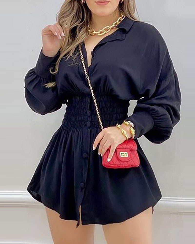 Damen trendiges Hemd-Kleid mit grafischem Design R&B