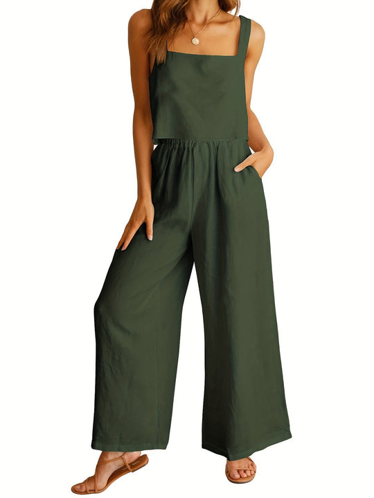 Damen Weit geschnittener Jumpsuit mit modischem Oberteil und praktischen Taschen R&B