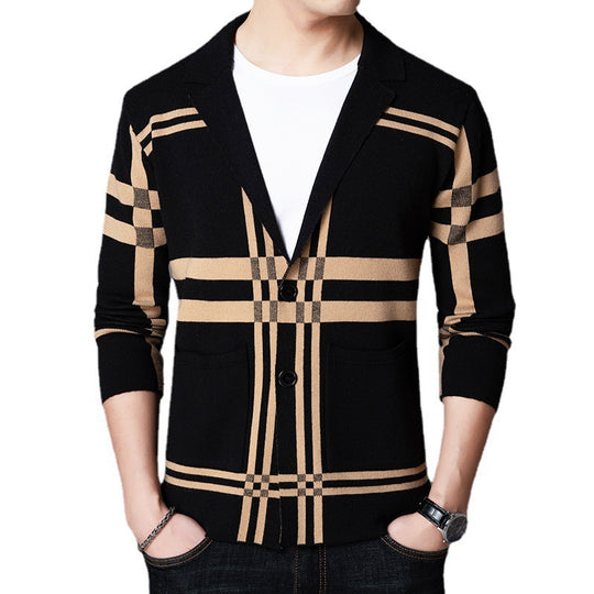 Herren eleganter Strickblazer mit modernem Karomuster R&B
