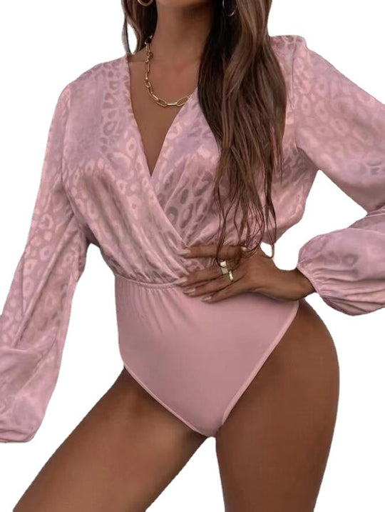 Damen Bodysuit mit elegantem Wickelausschnitt und voluminösen Ärmeln R&B