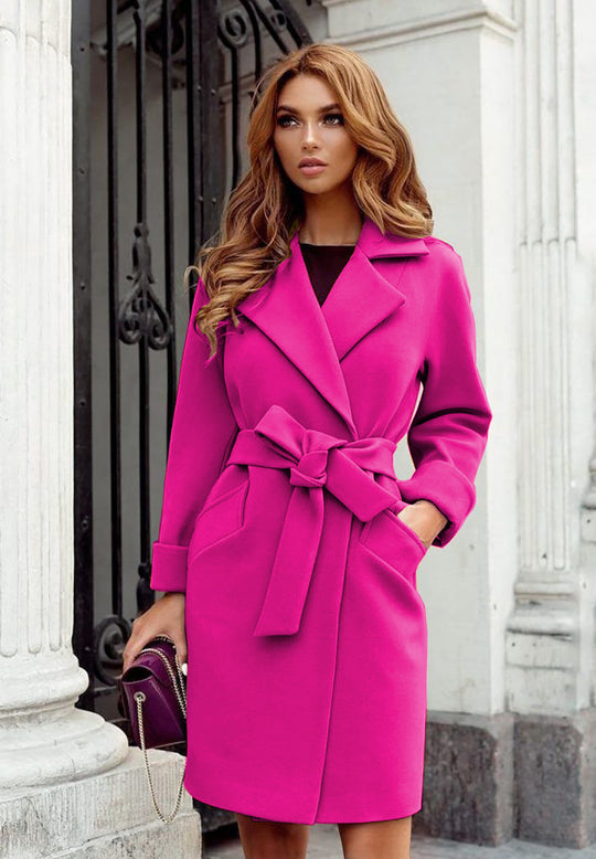 Damen eleganter Trenchcoat mit Gürtel und Taschen R&B